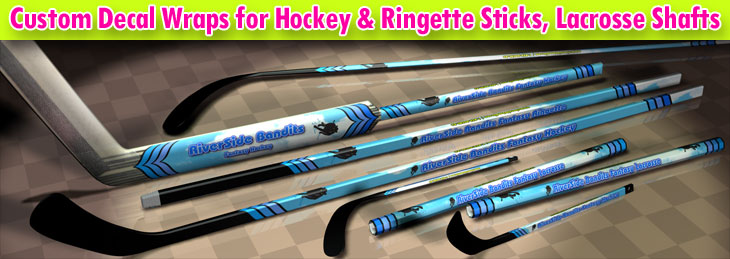 Custom Decal Wrap Graphics for Hockey & Ringette Sticks, Lacrosse Shafts for Palyers and Goalies